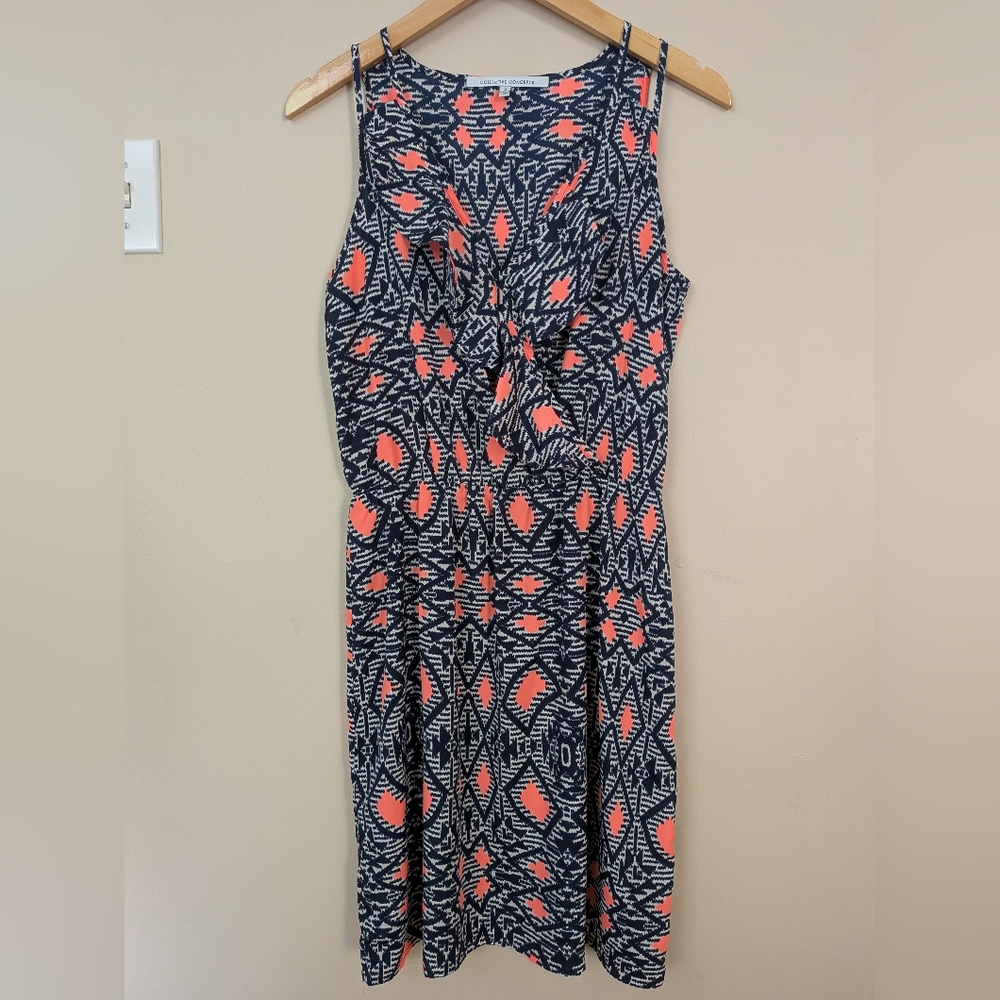 Collective Concepts Navy and Coral Southwest Printed Dress - Size Small